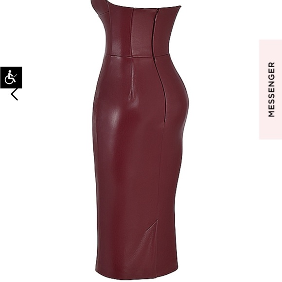 House of CB Burgundy Faux Leather Midi Dress - Picture 6 of 9